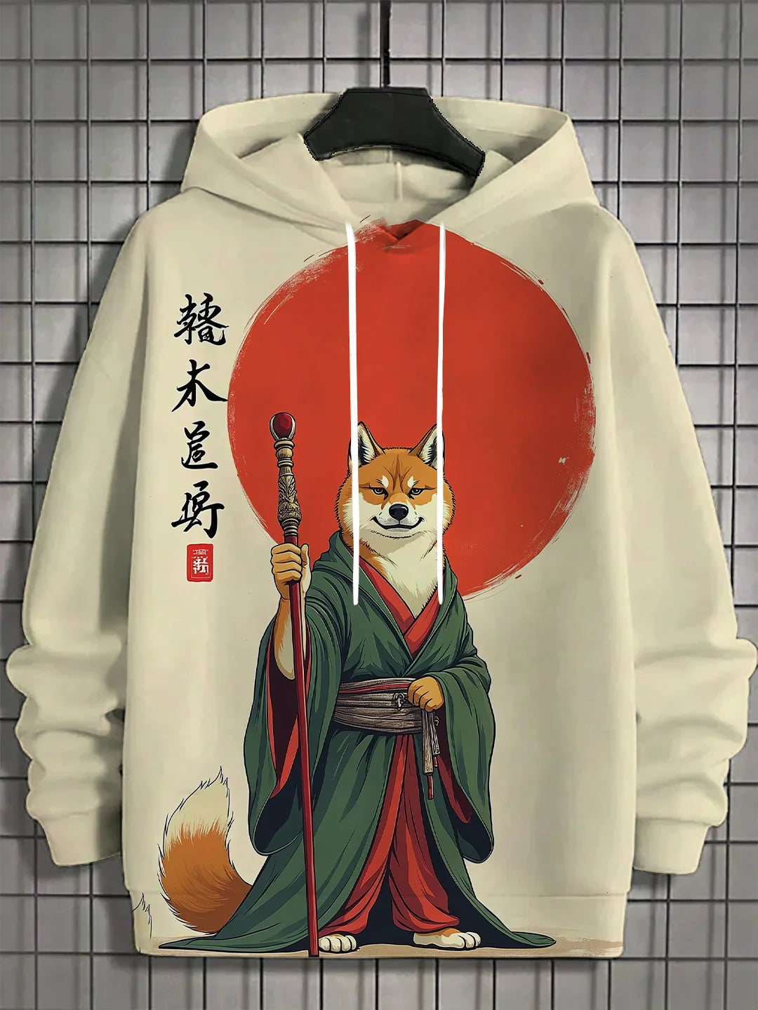 Men's 3D Full Body Printed Japanese Samurai Shiba Inu Casual  Hoodie