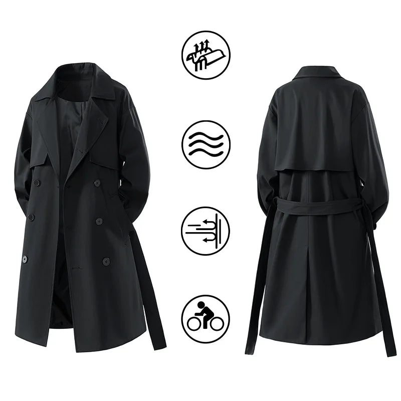Men's Streetwear Windbreaker Trench coat Solid Casual Loose Long Overcoat