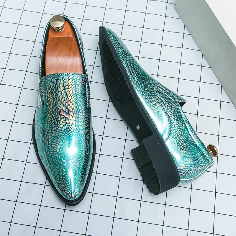 Men Loafer Moccasins Pointed Toe Patent Leather Gentleman Dress Slip-On Leather Shoes