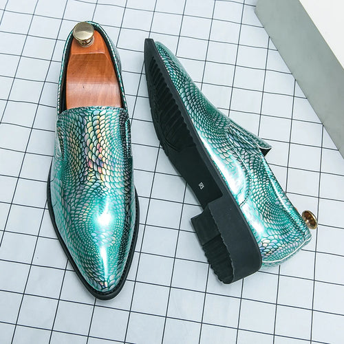 Men Loafer Moccasins Pointed Toe Patent Leather Gentleman Dress Slip-On Leather Shoes