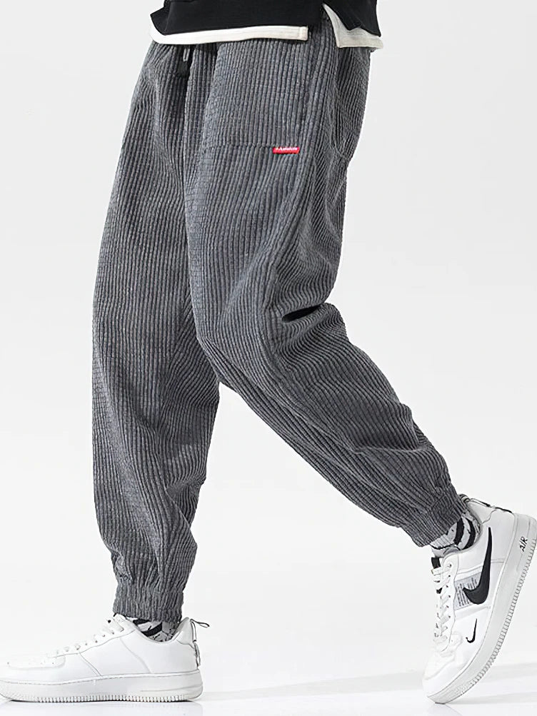 Baggy Corduroy Men Solid Color Casual Tech Fleece Harem Long Trousers