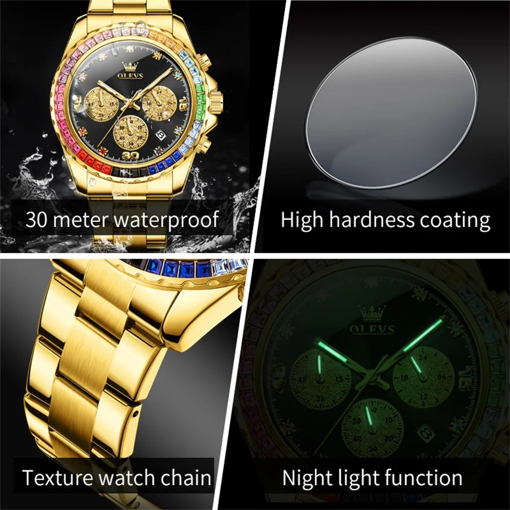 Stainless Steel Gold Quartz Watch for Men Waterproof Luxury Watches