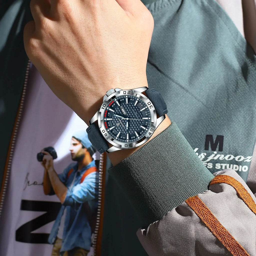 Luxury Waterproof Luminous Date Week Watch Quartz Sport Leather Men's Watches