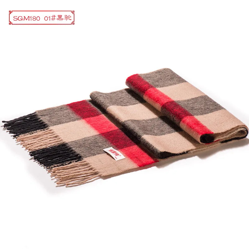High Quality 100% Wool Men Korean Long Plaid Muffler Thermal Shawl