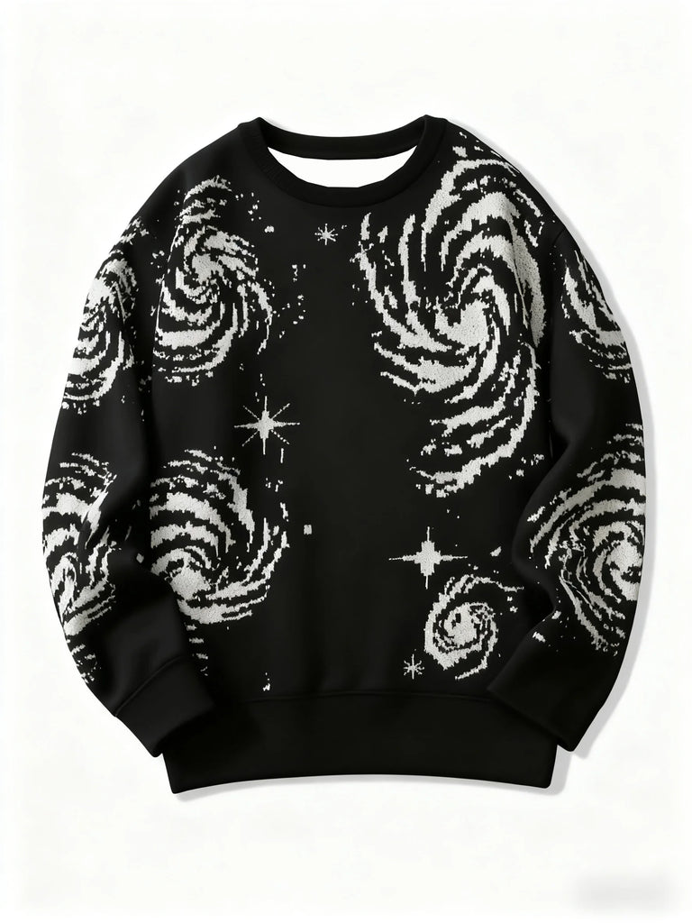 Men's Starry Sky Print with Round Neck Comfortable Casual Pullover Streetwear