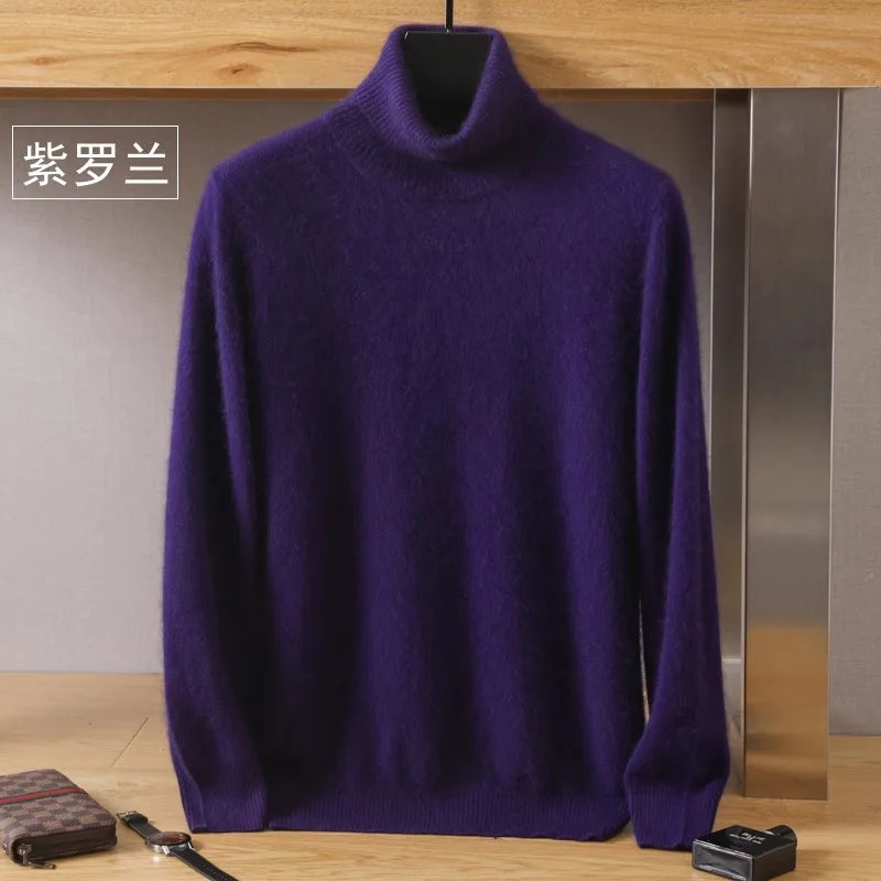 Men's 100% Mink Cashmere Sweater High Lapels Knitted Long Sleeve High-End Jumpers