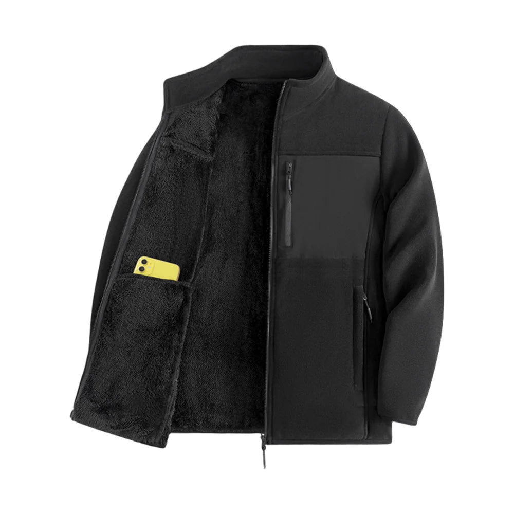 Thickened Thermal Basic Fleece Stand Collar Patchwork Design  Jacket