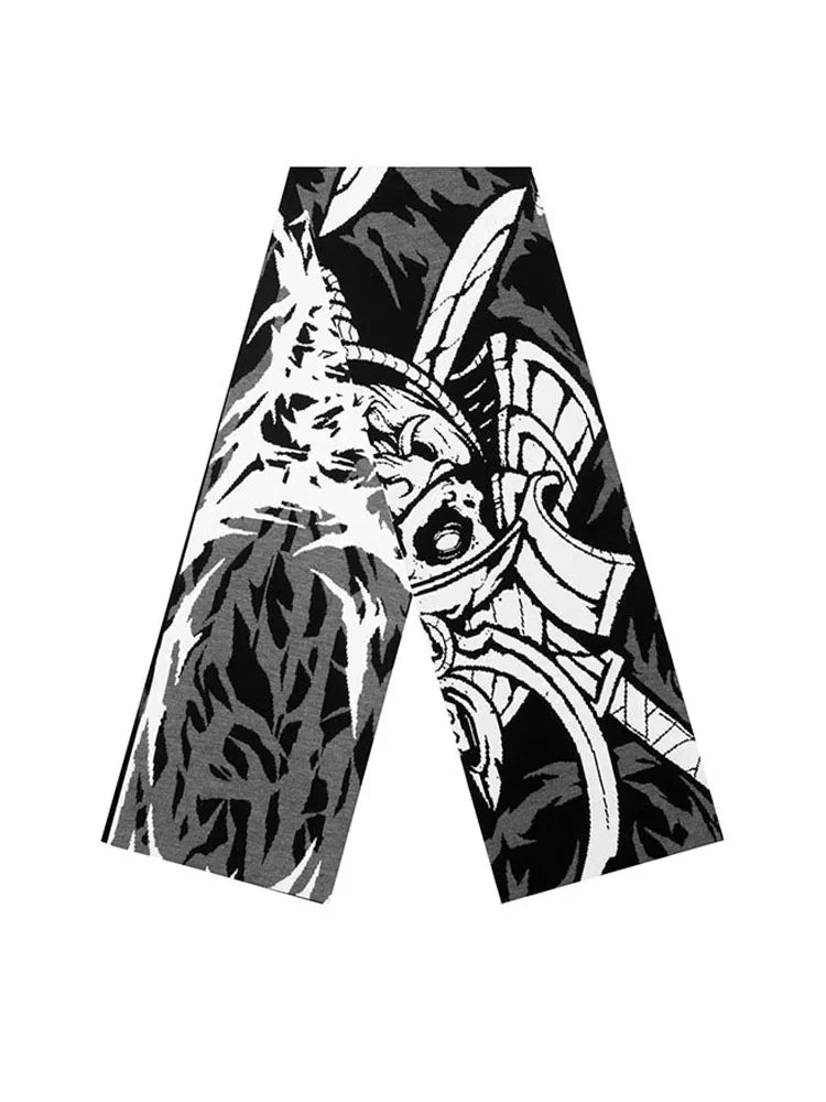 Men's Anime Streetwear Knit Graphic Shawl Scarves Korean Vintage Warm Accessories