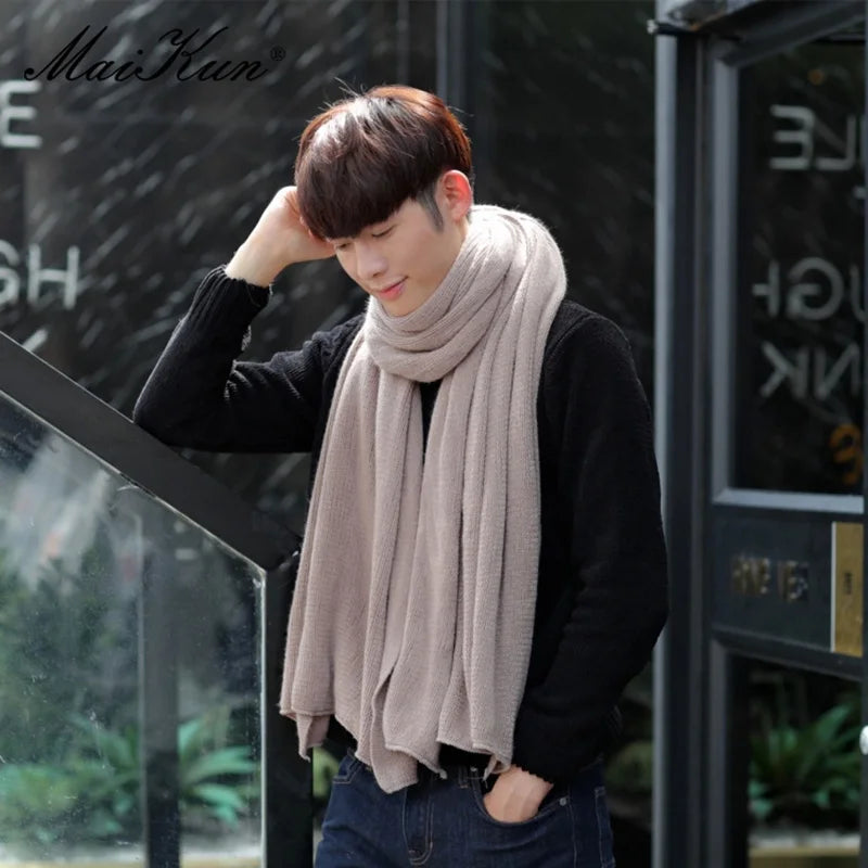 Thick Knitted Scarf  Simple Solid Color Scarf Men's Warm Neckerchief