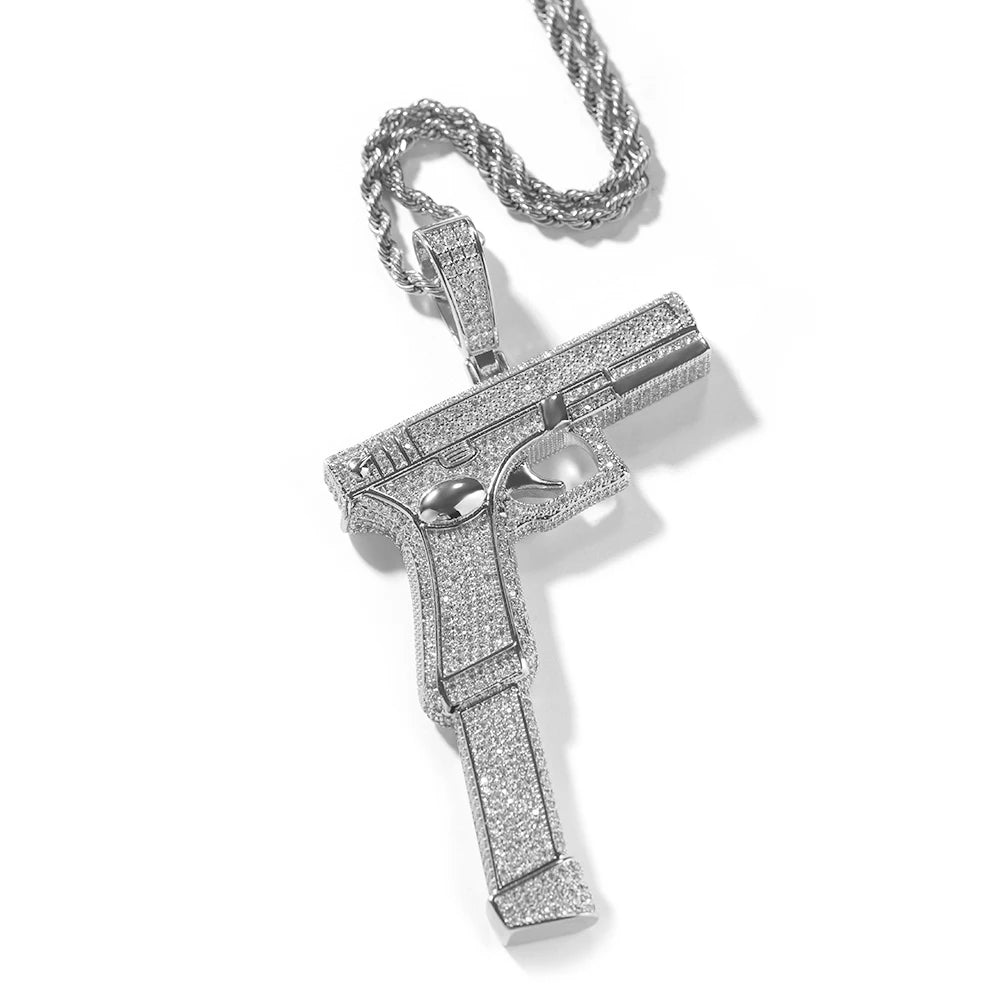 Iced Out Full Zirconia Large Size Gun Pendant Hip Hop Men's Jewelry