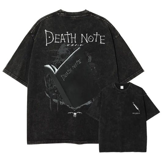 Death Note Oversized Vintage Washed T-shirts Streetwear Short Sleeve Manga top