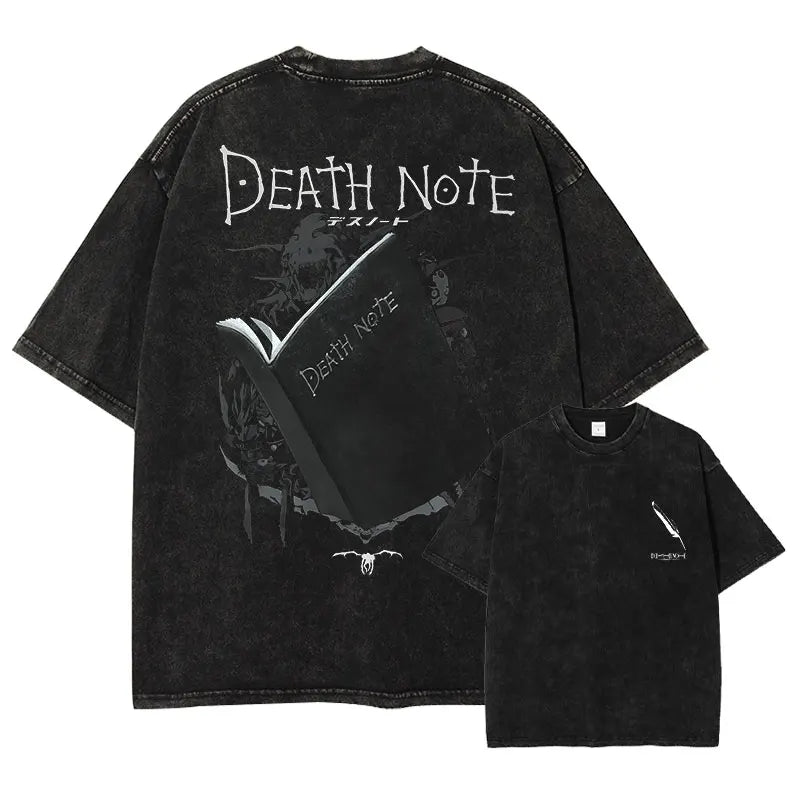 Death Note Oversized Vintage Washed T-shirts Streetwear Short Sleeve Manga top