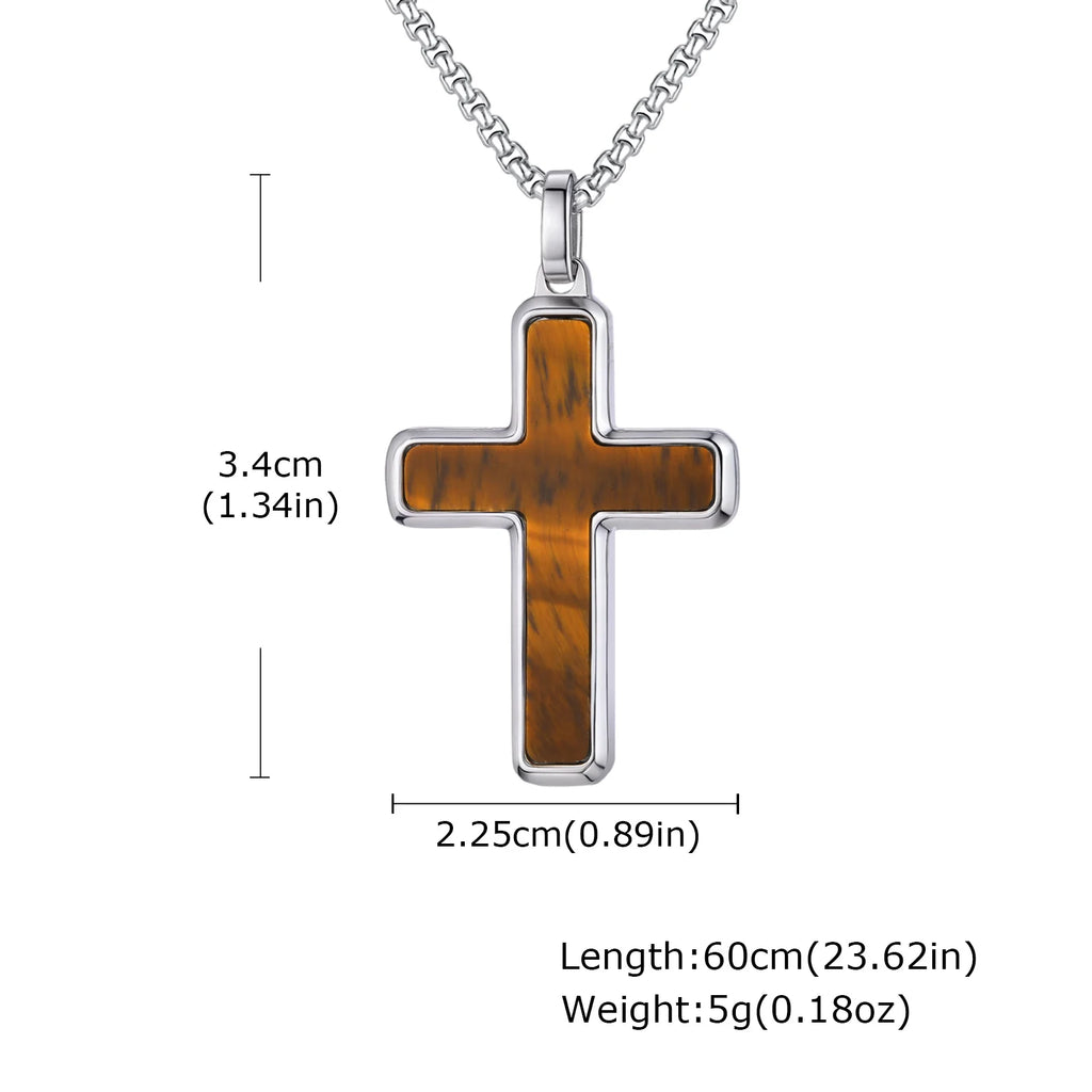 Stylish Men's Natural Onyx Necklace Waterproof Stainless Steel Cross Pendant