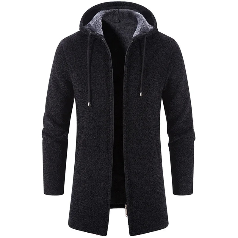 Men's Warm Zipper Medium Long Cardigan Sweaters Casual Knitwear