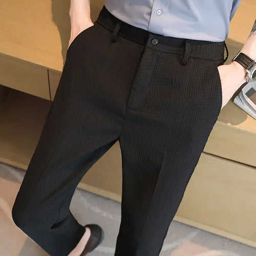 Trousers For Men Social Tailoring Slim Fit Waffle Tressed Man Suit Pants
