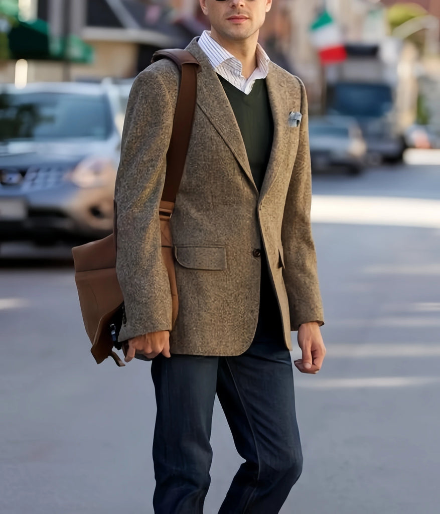Vintage Tweed Men Suits With Patch Design Smart 1 Piece