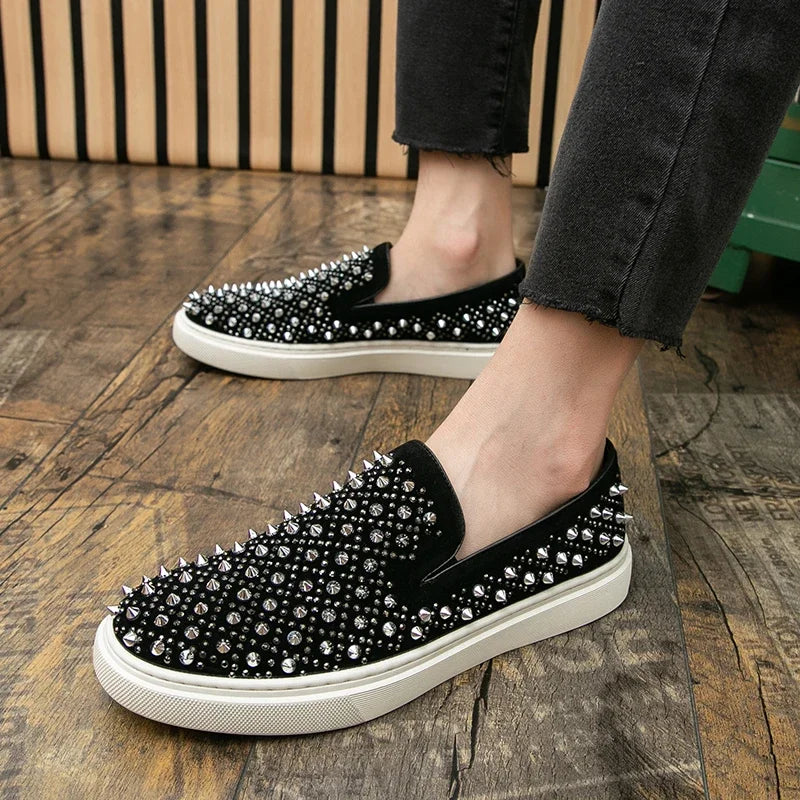 Men Rivet Luxury Round Toe Spikes Loafer Casual Comfortable Sneakers