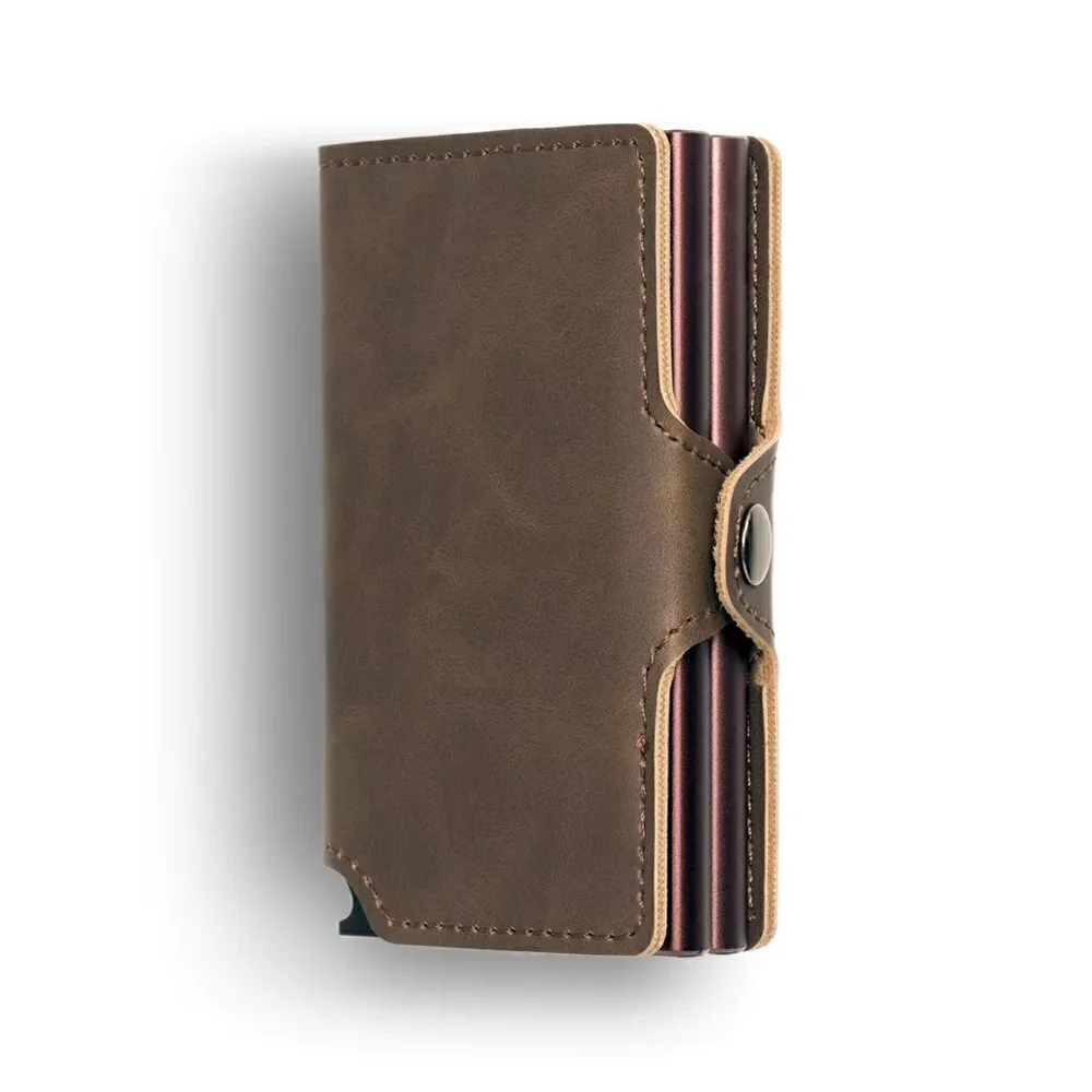 Anti RFID Dual Pop Up Men's Wallet Pu Leather Smart Card Aluminum Box