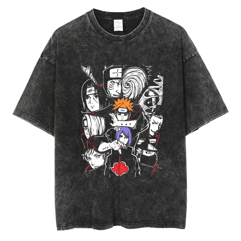 Vintage Men Streetwear Anime Print Short Sleeve Cotton T Shirt