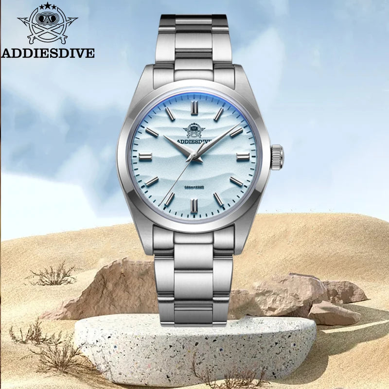 Men's Sand Dial 36mm Quartz Waterproof Stainless Steel AR Coated Dome Glass Wristwatch