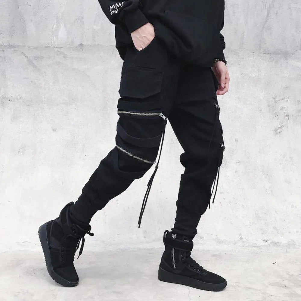 Cargo Loose Harem Multi-pocket Ribbon Trousers Streetwear Sport Pants for Men