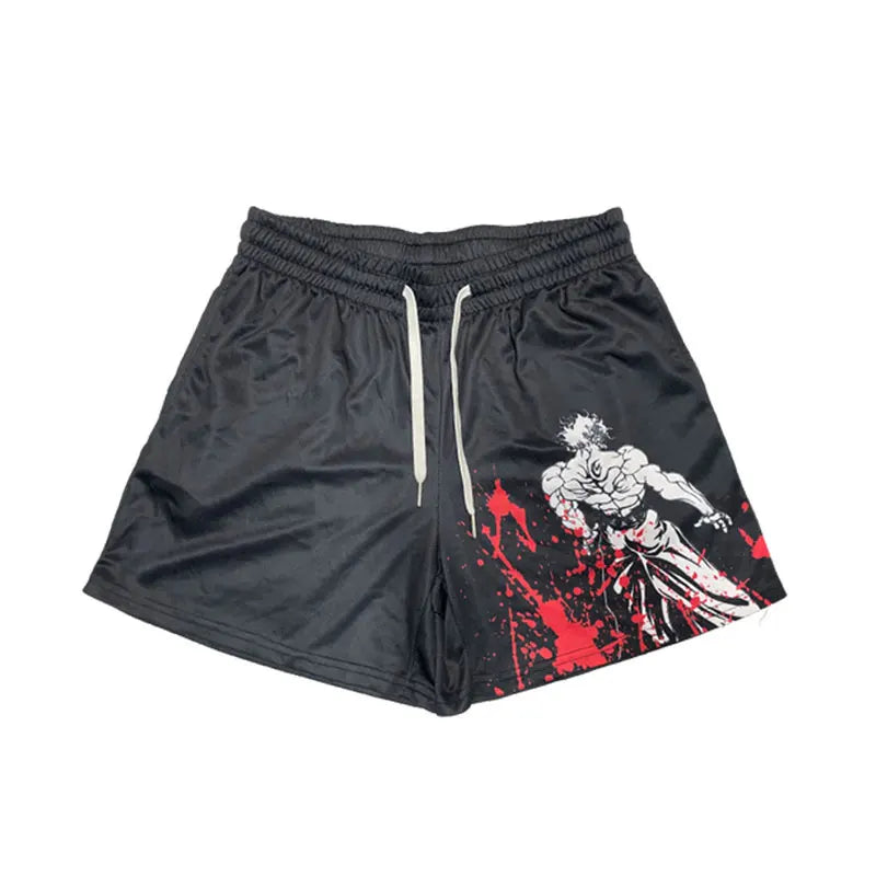 Anime Baki Print Streetwear Men Elastic Waist Gym Shorts Plus Size