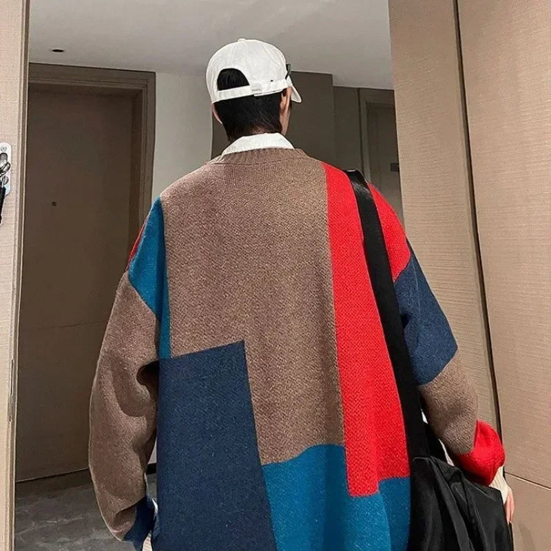 V Neck Cardigan Graphic Hippie Knitted Sweaters for Men Harajuku Fun Large Size