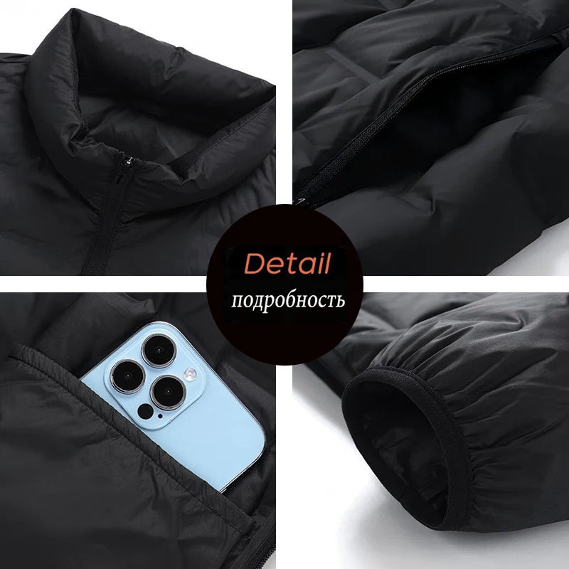 Winter Men Duck Down Coat Warm Loose Multi Pocket Ultralight Windbreaker Jacket