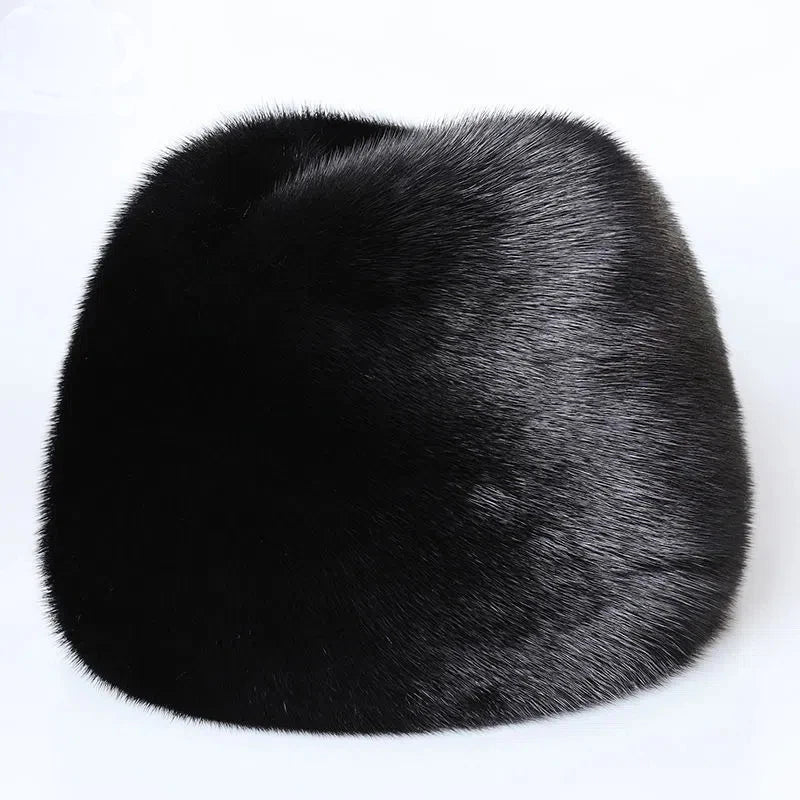 Thickened Genuine Mink Fur Bomber Hat For Man Russian Caps