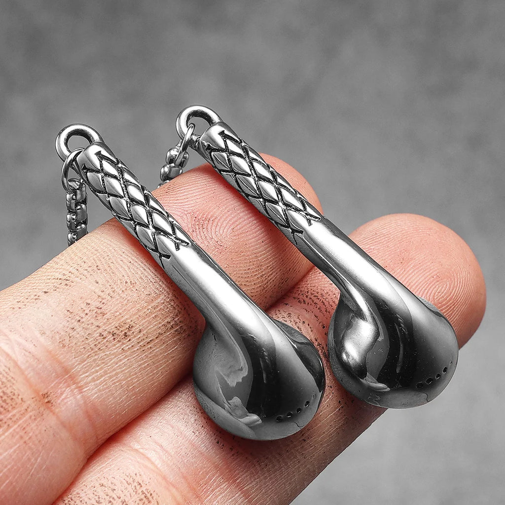 Wired Earphones Men Necklace With Pendant Stainless Steel Jewelry