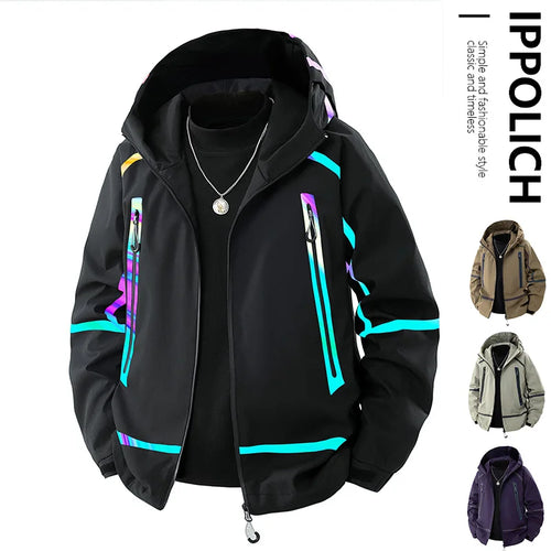 Casual Reflective Jacket Outdoor Hooded Zipper Waterproof Functional Men's American Streetwear
