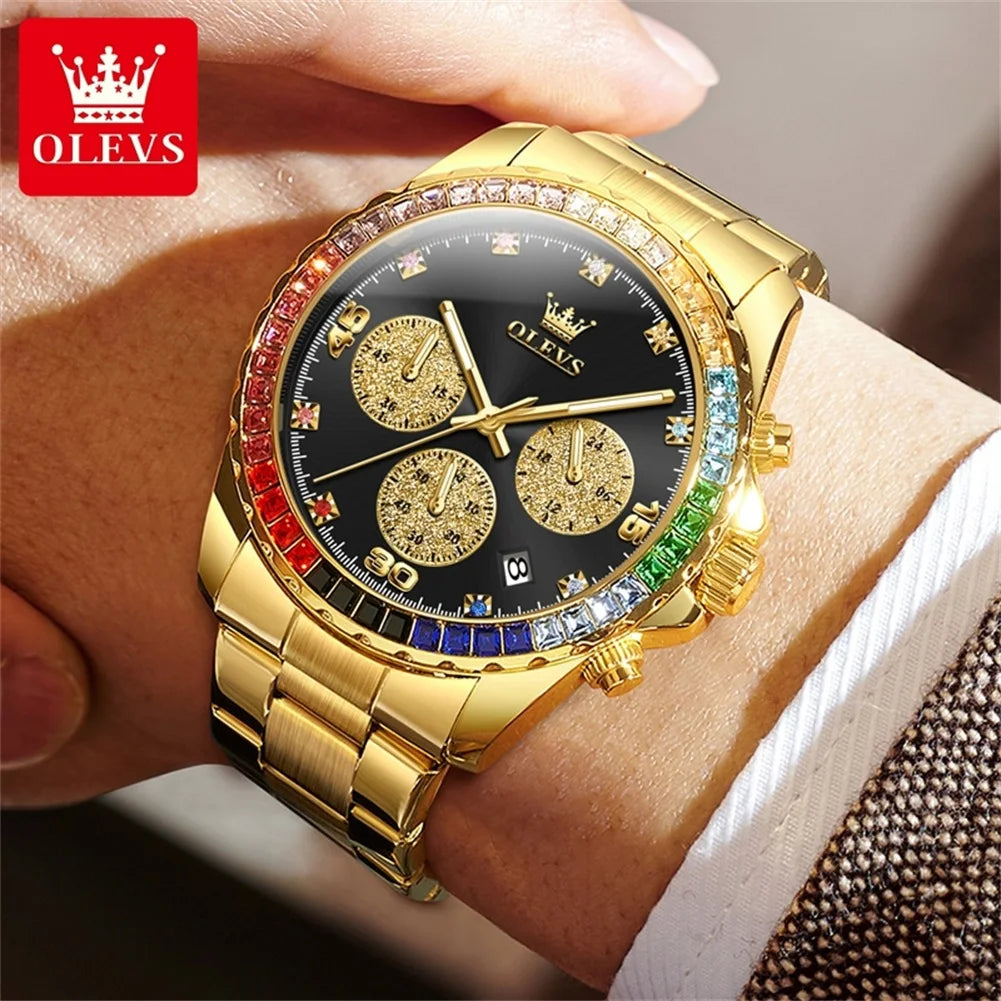 Stainless Steel Gold Quartz Watch for Men Waterproof Luxury Watches