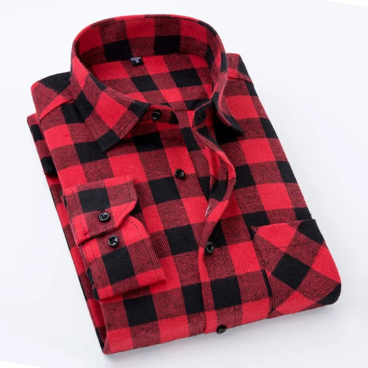 Plaid Flannel Checkered Men Long Sleeve Cotton Check Shirts