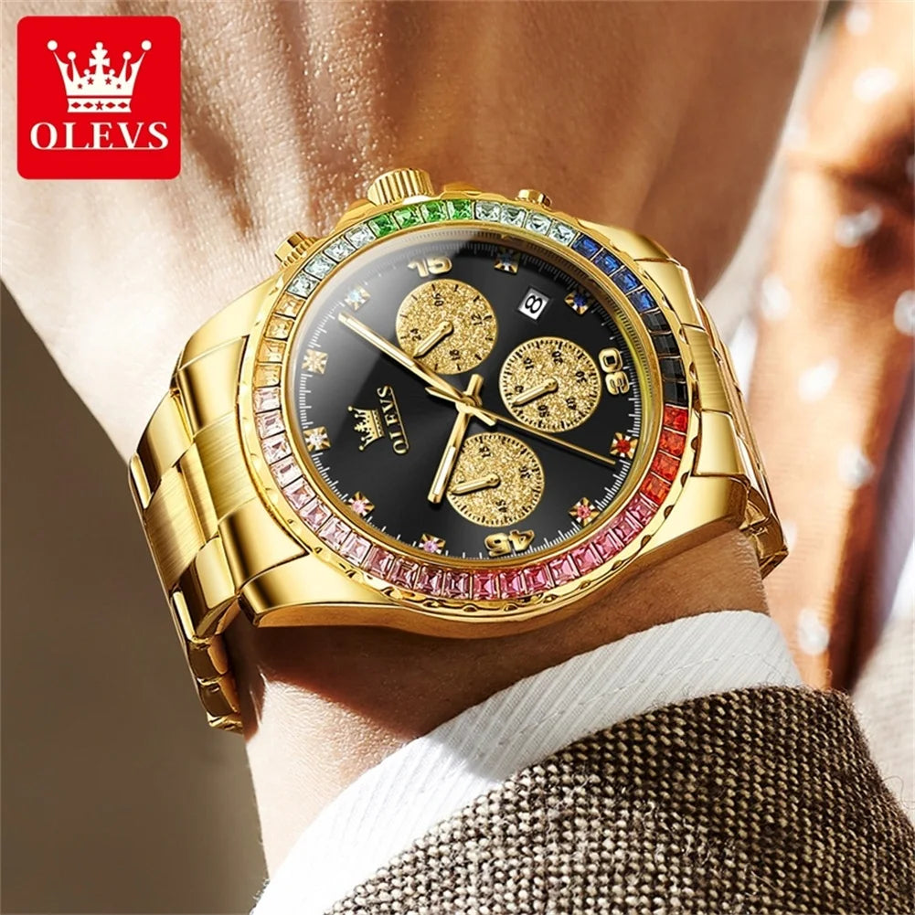 Stainless Steel Gold Quartz Watch for Men Waterproof Luxury Watches