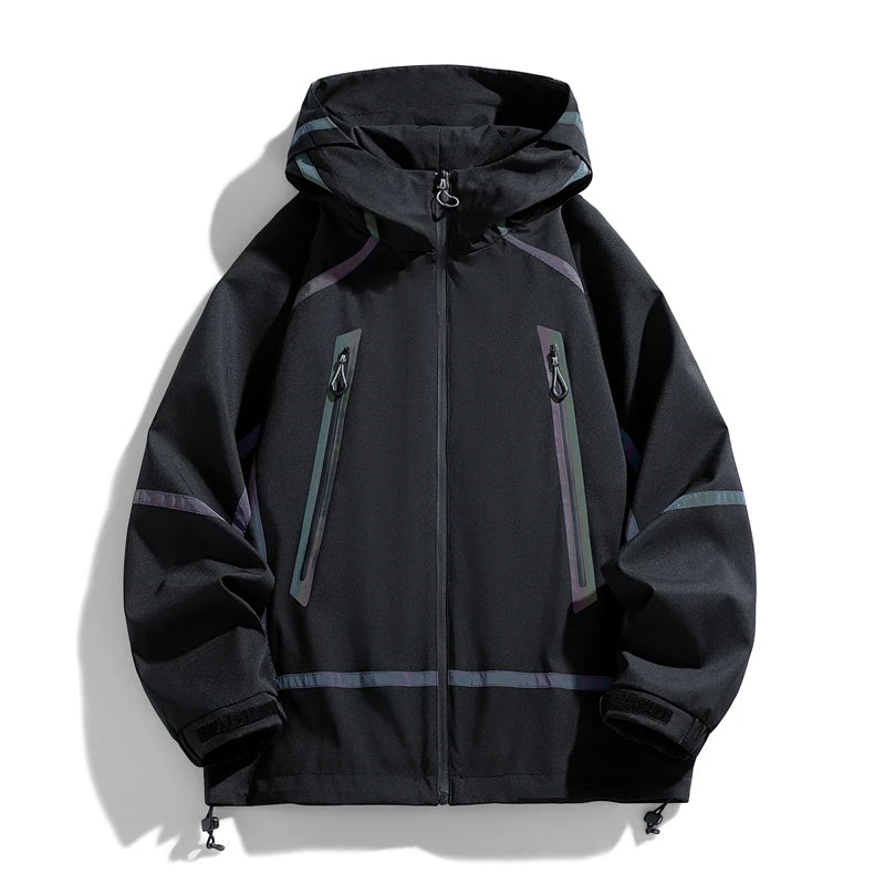 Casual Reflective Jacket Outdoor Hooded Zipper Waterproof Functional Men's American Streetwear