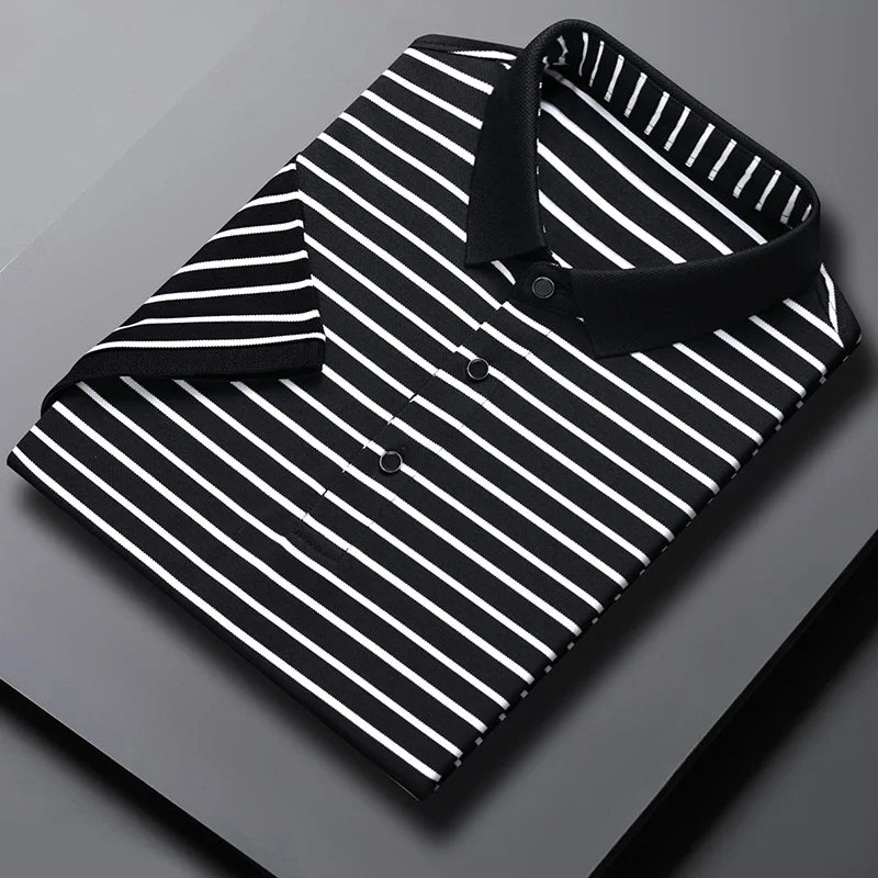 Men's Striped Casual POLO Shirt Short Sleeved Comfortable and Breathable Top
