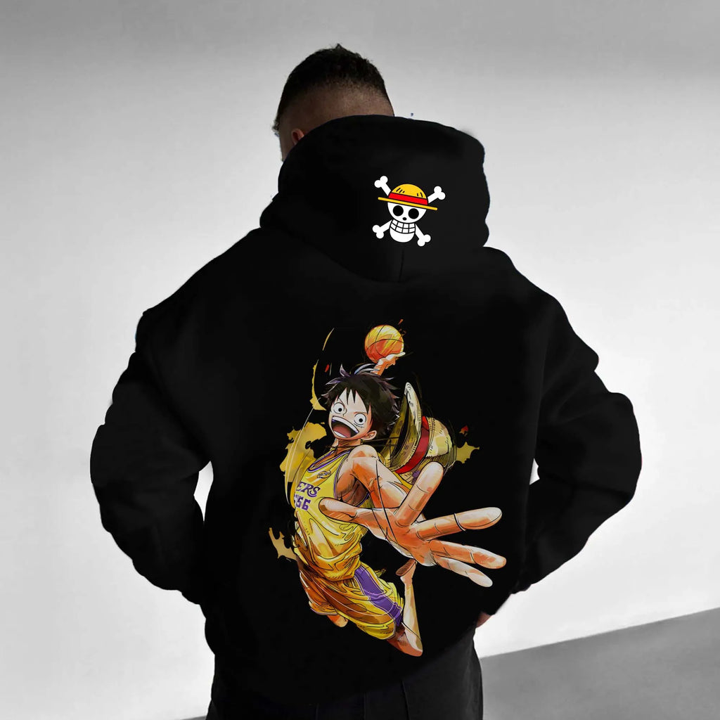 ONE PIECE Luffy Basketball Print Unisex Thermal Sweater Solid Color Hoodie
