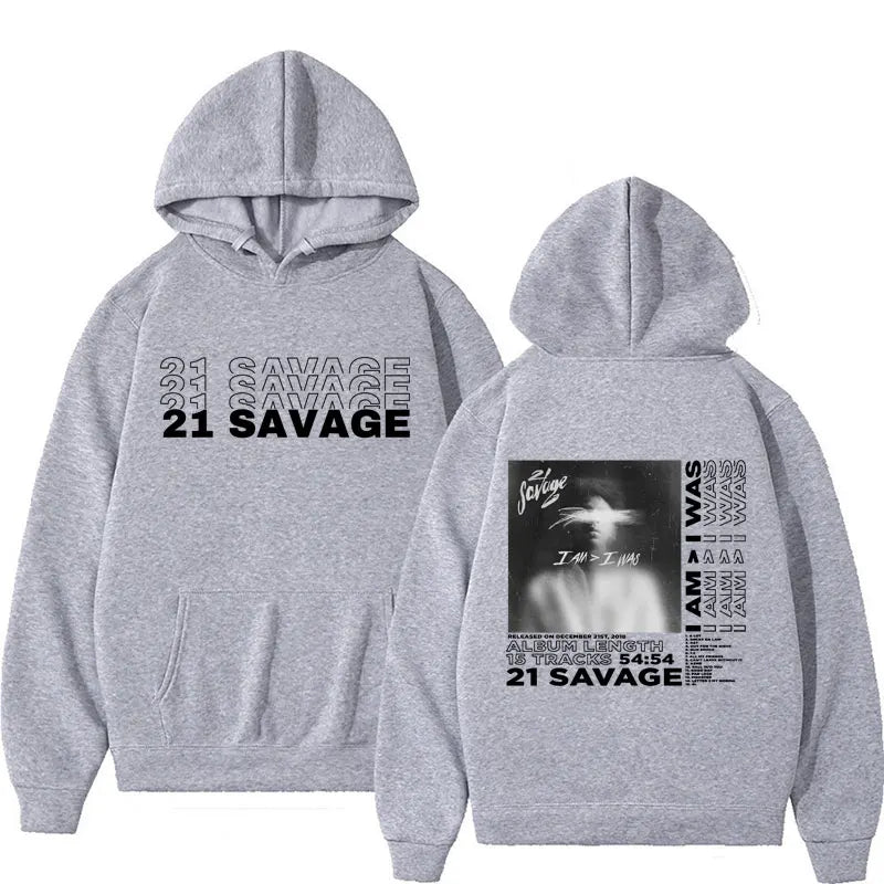 21 Savage I Am I Was Album Sweatshirts Men Hip Hop Style Cozy Pullover Hoodie