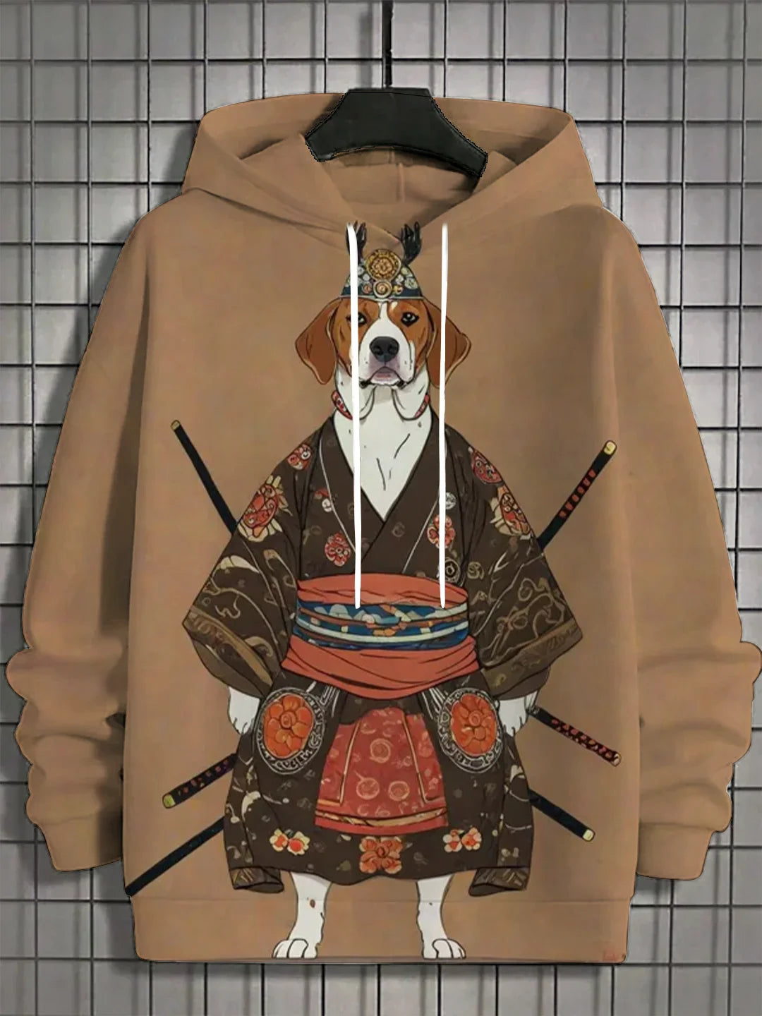 Men's 3D Full Body Printed Japanese Samurai Shiba Inu Casual  Hoodie