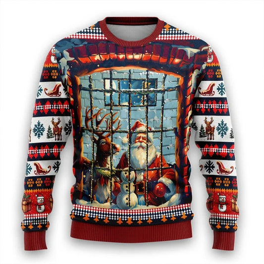 Santa Claus reindeer ugly Christmas sweater men's 3D printed loose pullover