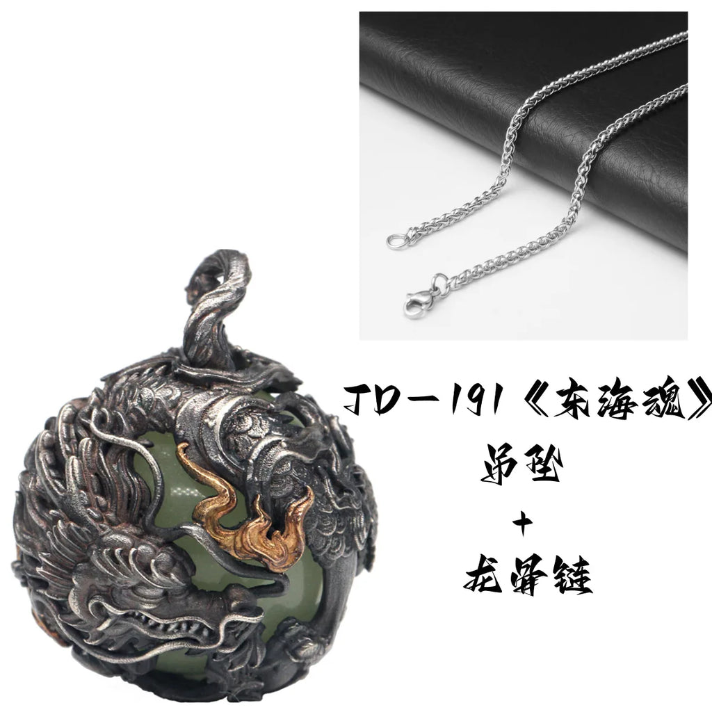 Chinese Retro Cornered Flying Circling and Imitating Emerald Dragon Necklace