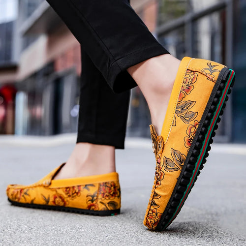 Rose Print Loafers Flats High Quality Suede Casual Shoes For Man