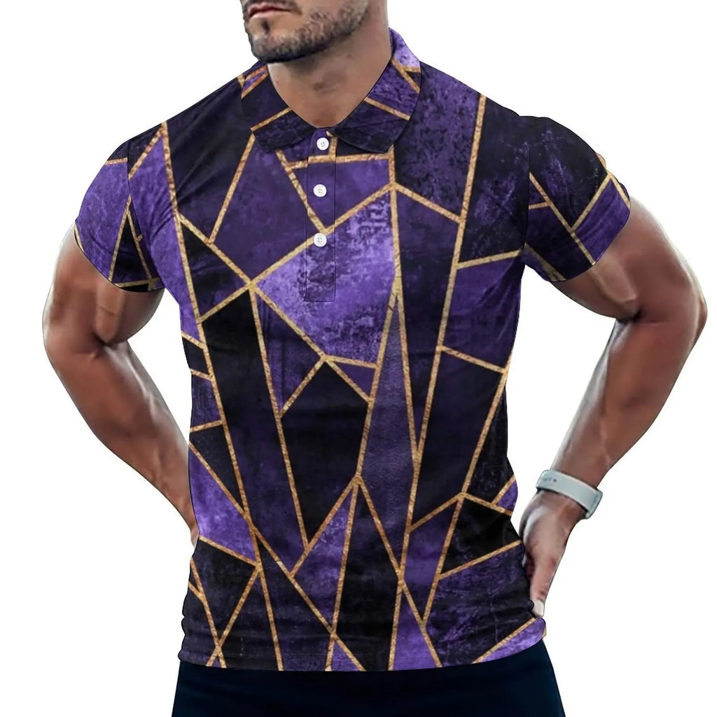 Multi Geometric Print Polo Mondrian Style Streetwear T-Shirts Collar Oversized Clothing