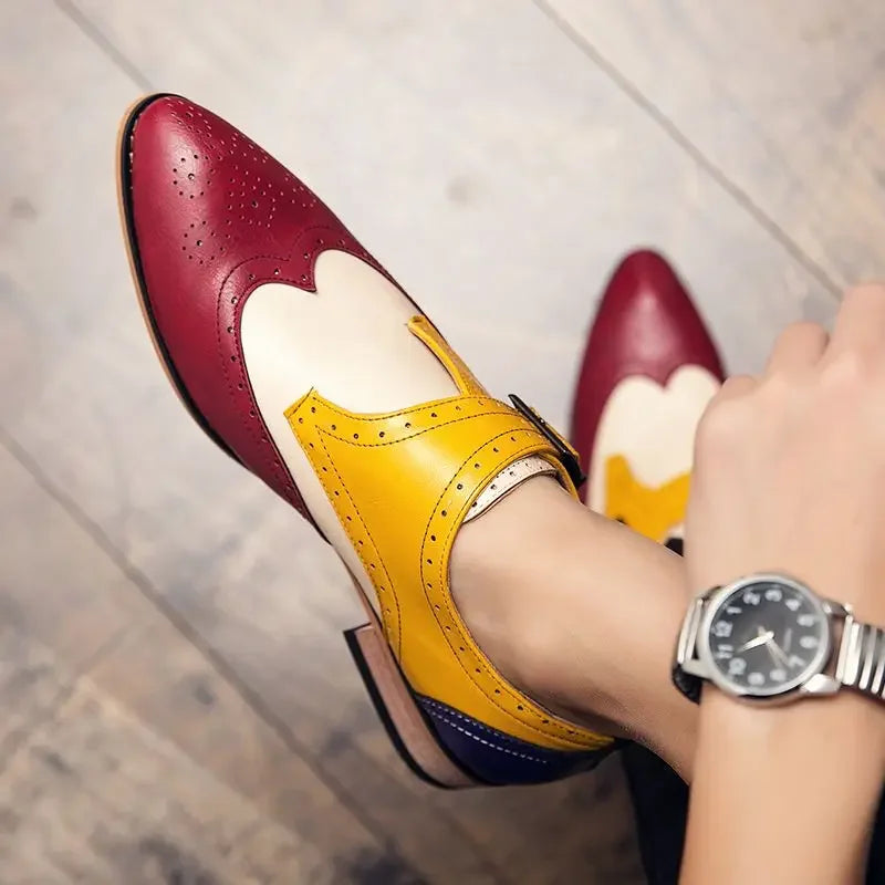 Pointed Toe Leather Brogue Shoes for Men Flat Casual Classic