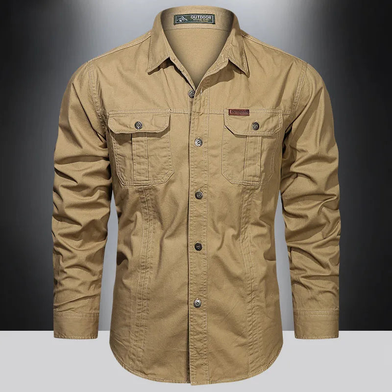 Cargo Men Long Sleeve Cotton Shirts High Quality Military Overshirt