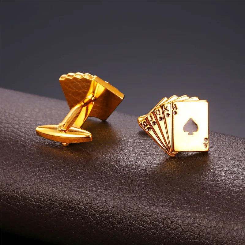 Poker Player Cufflinks For Men Gold Color Men Cufflinks