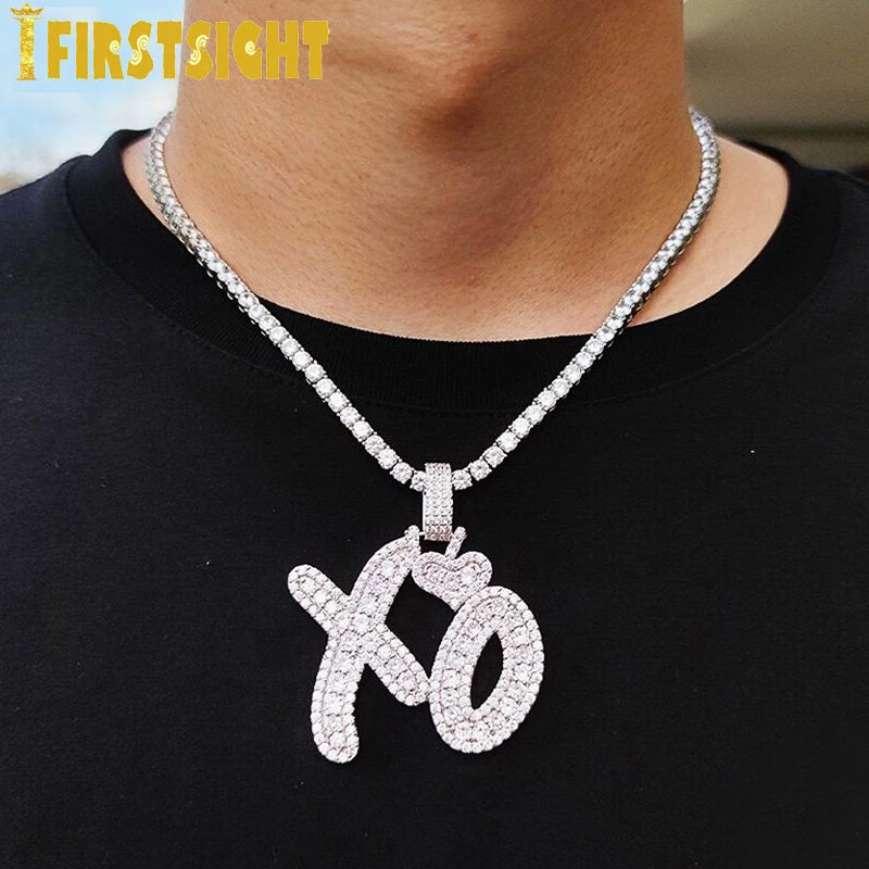 Iced Out Bling XO Pendant Necklace AAA Zircon Men Hip Hop Jewelry