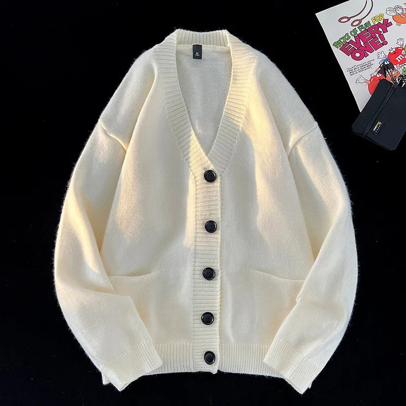 Korean Versatile Cardigan V-neck Men's Jacquard Comfortable Breathable Sweater