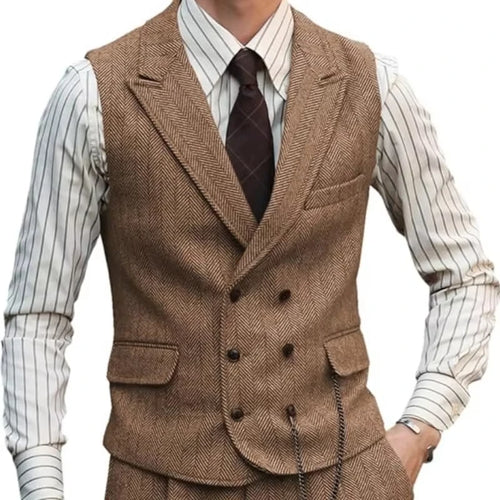 Men Suede Leather Gentleman Waistcoat Vintage Regular Slim Suit Vest