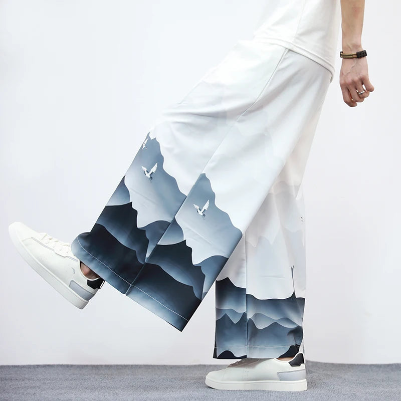 Japanese Loose Men's Wide Leg Casual Trousers Oversized Elastic Waist Sweatpants